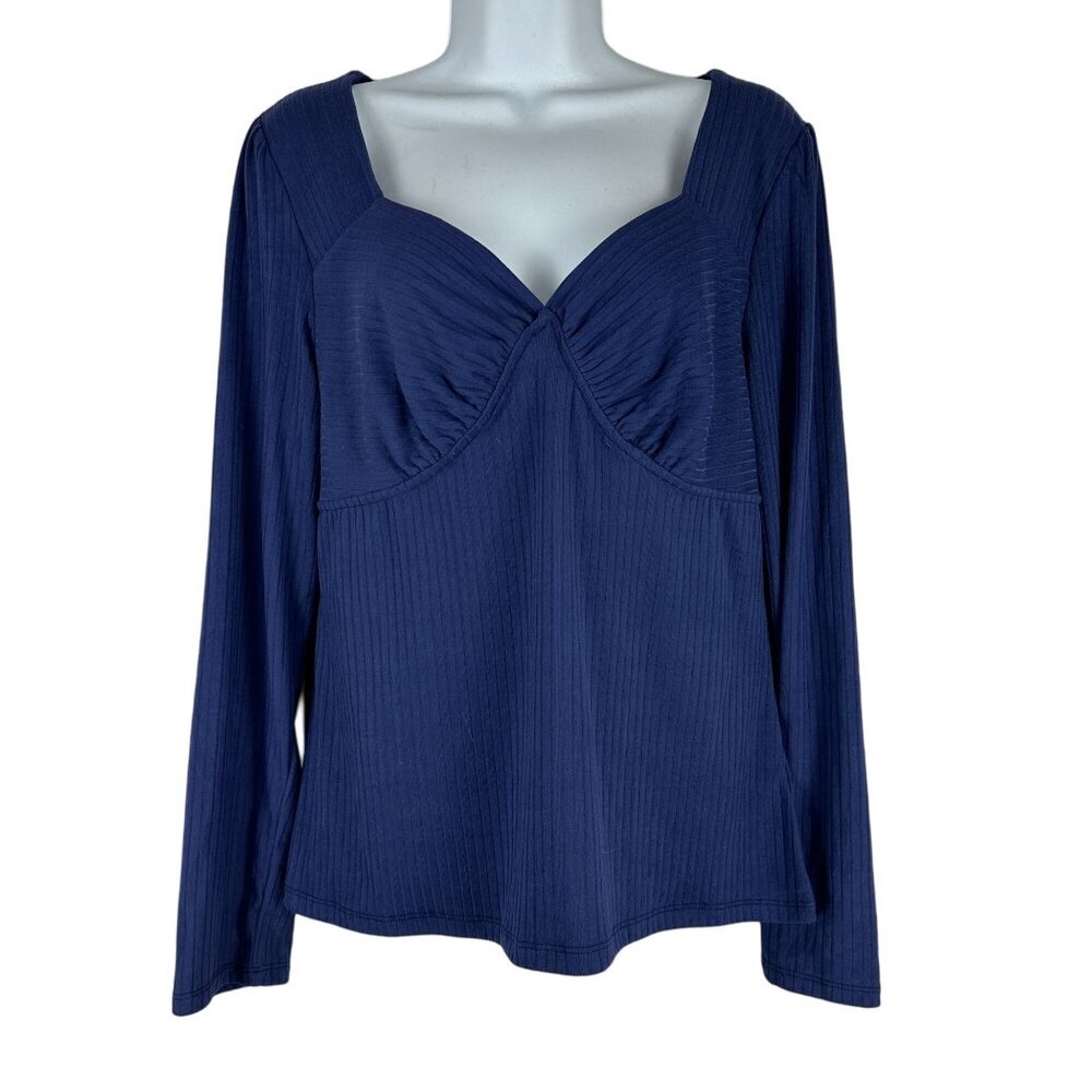S.C. Society Women's V-Neck Long Sleeved Blouse Size L Blue